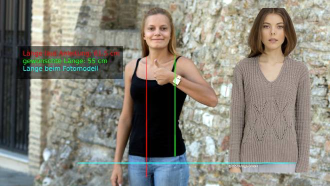 Überprüfe wie lang das Modell an dir wird  maschenanschlag perfekte weite